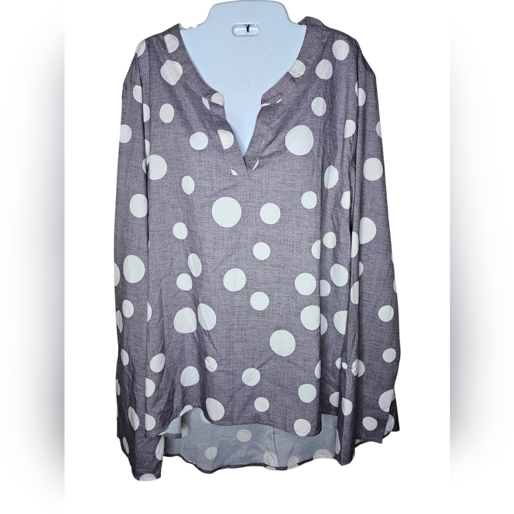 Women's Gray/white polka-dot long-sleeved  high low top size XL